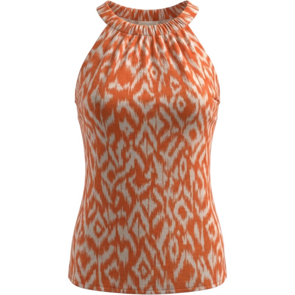 Kenar Halter Top Sz XL Orange White Ikat Linen Blend Sleeveless Boho Blouse